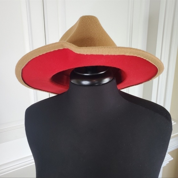 Gorgeous Fedora tan Camel felt hat WITH RED under brim TRIM - Picture 7 of 7